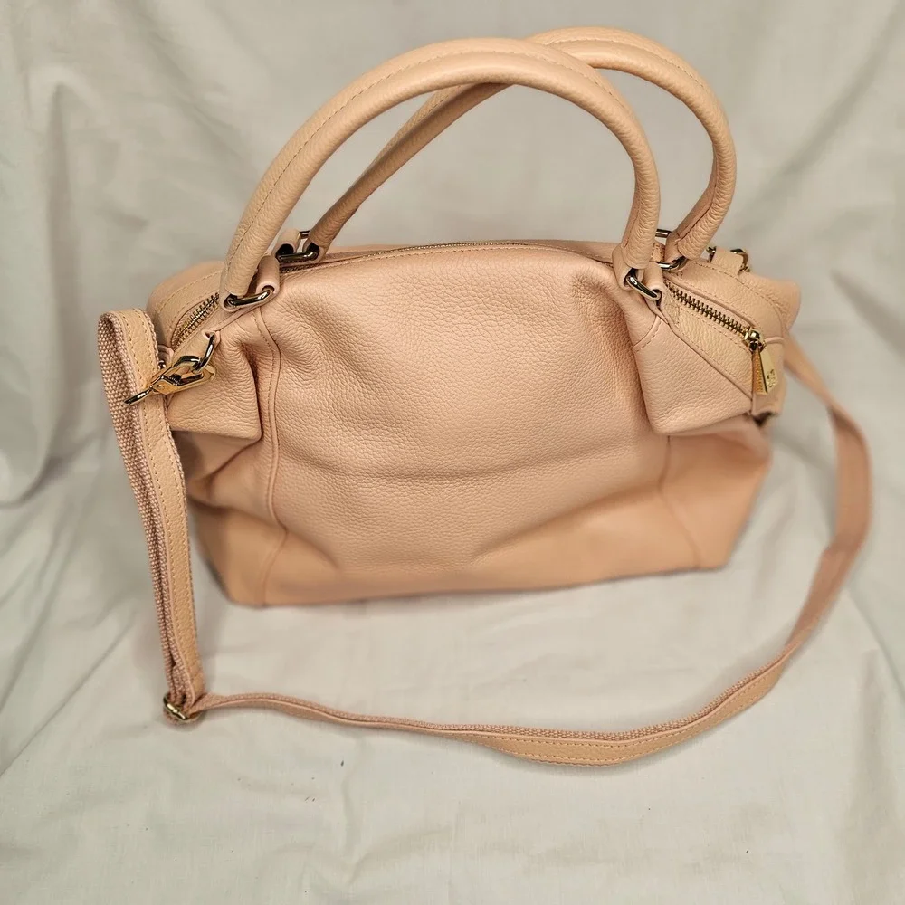 Ora Delphine Blush Pink Pebbled Leather Satchel Crossbody‎ Bag Gold Hardware